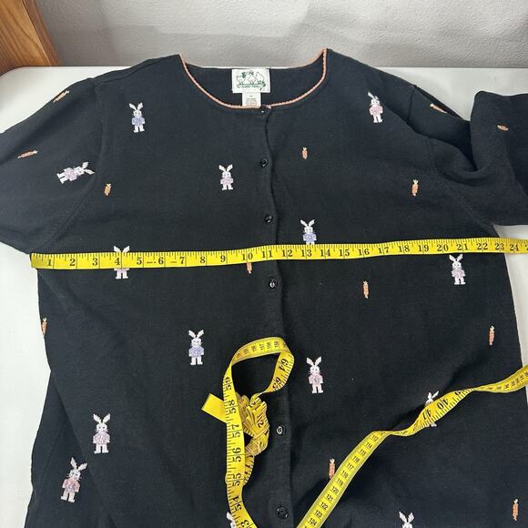 Vintage Quacker Factory Easter Sweater Womens 1X Black Bunny Embroidered Ramie - Picture 9 of 12